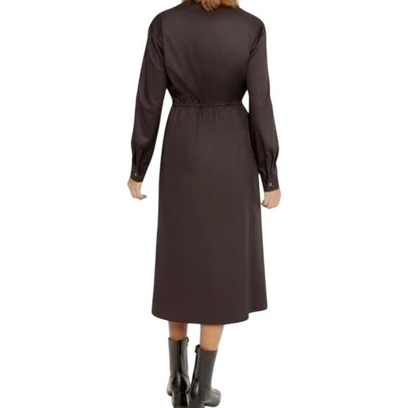 Harshman Belinda A-Line Midi Dress Black Brushed Cotton Draw String Waist NWT M - Picture 2 of 10